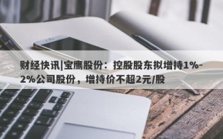 财经快讯|宝鹰股份：控股股东拟增持1%-2%公司股份，增持价不超2元/股